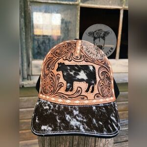 Cowhide Embossed Cap with Leather Patch